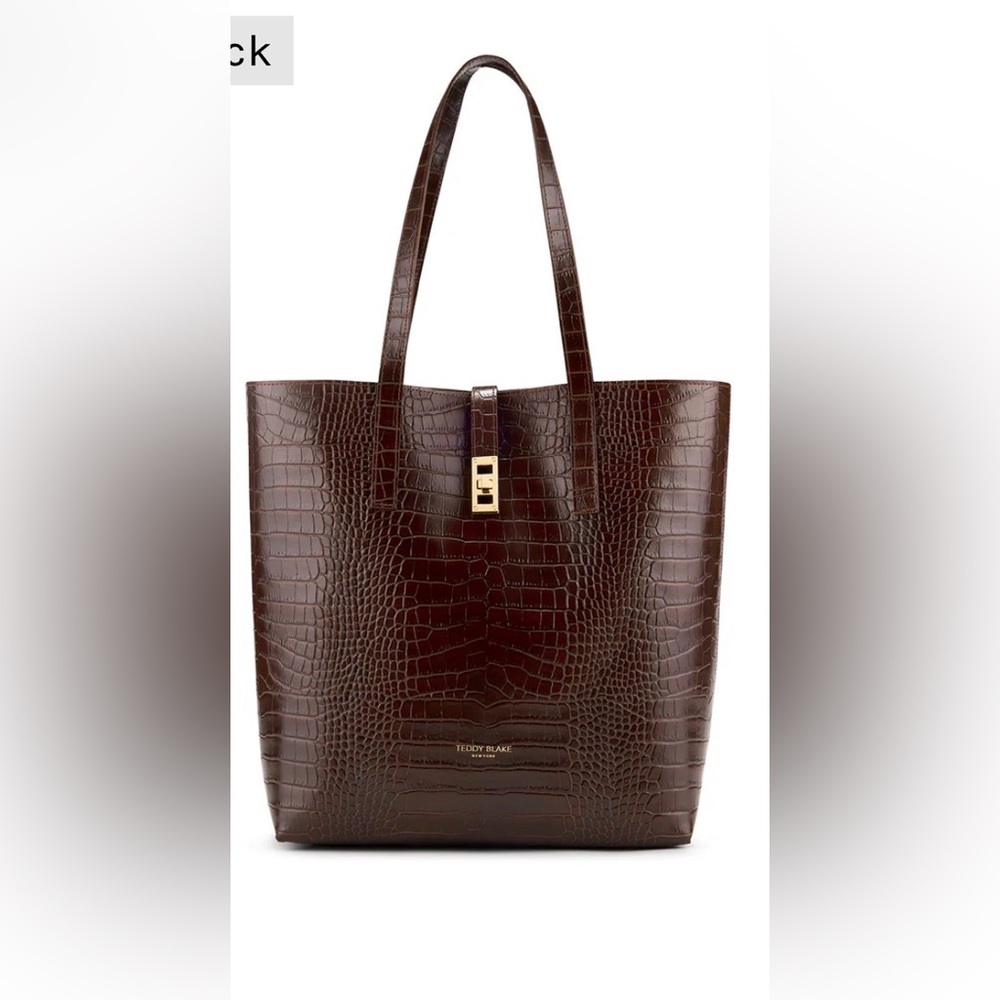 Teddy Blake Brown Croc-Embossed Leather Tote Dark Brown